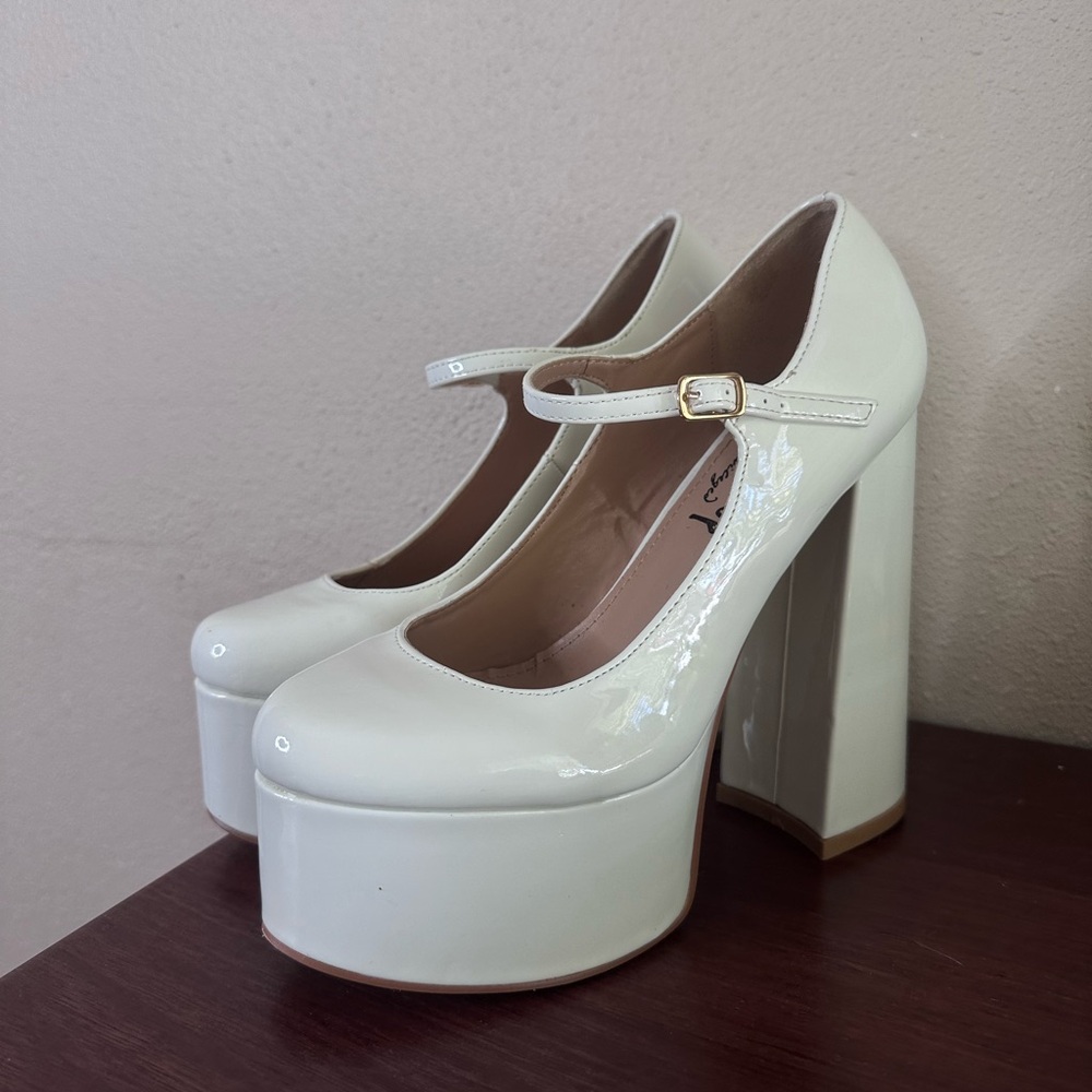 White Patent Mary Jane Platform Heels